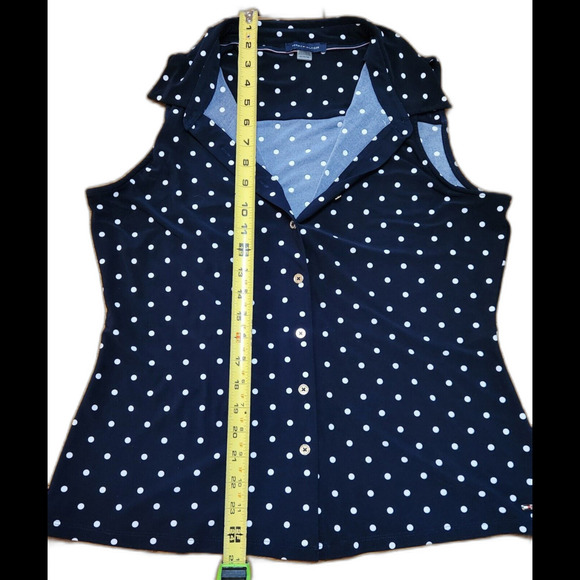 Tommy Hilfiger Navy Blue White Polka Dot Button Down Top Tank Blouse Sz M - Picture 8 of 8